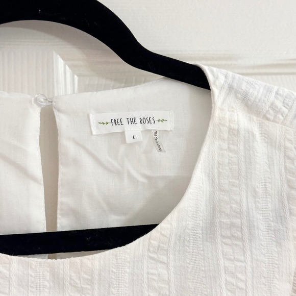 Free The Roses White Ruffle Lace Prairie Mini Dress Feminine Cottage Large - Picture 3 of 8